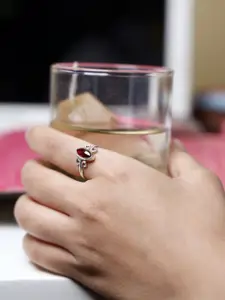 Exotic India Red Glass Marquise Cut Gemstone Sterling Silver Ring