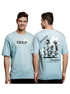ADRO Men Typography Printed V-Neck Raw Edge T-shirt