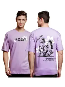 ADRO Men Typography Printed V-Neck Raw Edge T-shirt