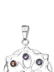 Exotic India Faceted Gemstone Flower Sterling Silver Pendant