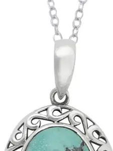 Exotic India Turquoise Stone Sterling Silver Studded Pendant