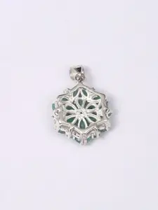 Exotic India Faceted Emerald Gemstone Sterling Silver Pendant