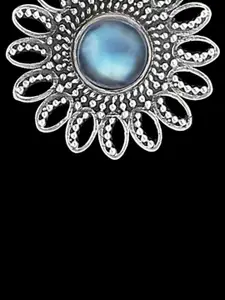 Exotic India Rainbow Moonstone Sterling Silver Flower Shaped Pendant