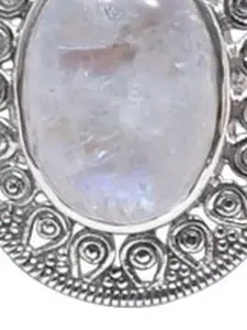 Exotic India Rainbow Moonstone Gemstone Sterling Silver Oval Pendant