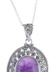 Exotic India Amethyst Gemstone Sterling Silver Oval Pendant
