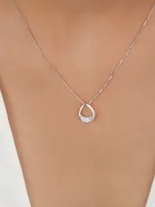 Zavya 925 Sterling Silver Rhodium-Plated Cubic Zirconia Teardrop Shaped Pendant with Chain
