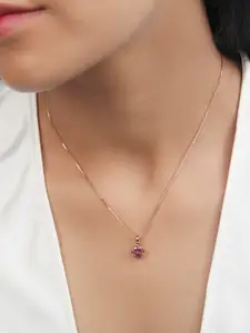 Zavya 925 Sterling Silver Rose Gold-Plated Cubic Zirconia Studded Pendant with Chain