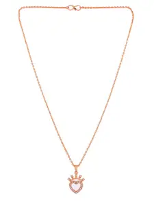 Silvermerc Designs Rose Gold-Plated Cubic Zirconia Studded Heart Shaped Pendant With Chain
