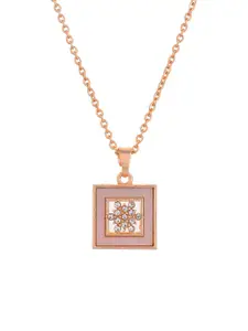 Silvermerc Designs Rose Gold Plated Cubic Zirconia Stone Studded Pendant With Chain