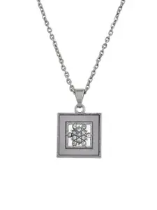 Silvermerc Designs Silver-Plated Cubic Zirconia Square Pendant With Chain