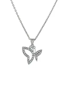 Silvermerc Designs Silver-Plated Cubic Zirconia Butterfly-Shaped Pendant With Chain