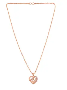 Silvermerc Designs Rose Gold Plated Cubic Zirconia Heart Shaped Pendant With Chain