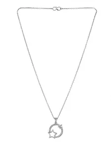 Silvermerc Designs Silver-Plated Cubic Zirconia-Studded Star-Circular Pendant with Chain