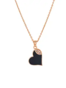 Silvermerc Designs Rose Gold-Plated Cubic Zirconia Studded Heart-Shaped Pendant With Chain