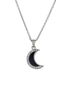 Silvermerc Designs Silver-Plated Cubic zirconia Studded Moon Pendant with Chain