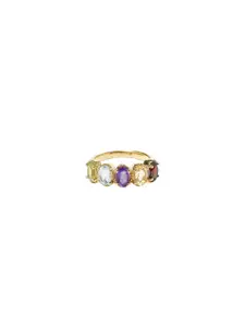 Exotic India Faceted Multi Gemstone Gold-Plated Sterling Silver Ring