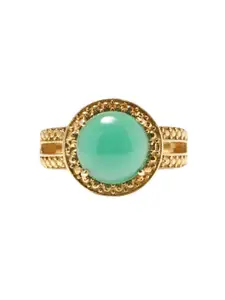 Exotic India Green Onyx Round Shape Sterling Silver Ring