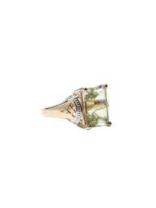 Exotic India Green Amethyst Stone Rectangular Cut Sterling Silver Ring