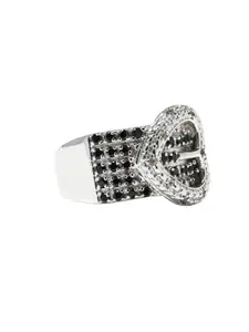 Exotic India Black Spinel Gemstone Circular Cut Sterling Silver Ring
