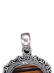 Exotic India Tiger Eye Stone Sterling Silver Pendant