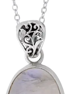 Exotic India Oval Rainbow Moonstone Sterling Silver Pendant