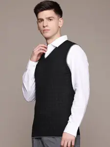 Louis Philippe Knitted Checked Sweater Vest