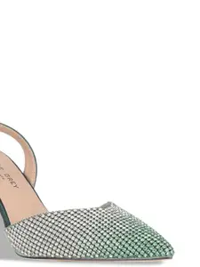 Ronnie Grey Embellished PU Party Kitten Mules with Bows Heels