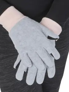 Quechua By Decathlon Kids Grey Fleece Touchscreen Compatible Winter Gloves
