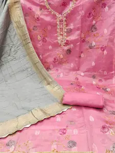 KALINI Organza Woven Design Sequinned Unstitched Dress Material