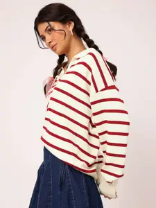 DressBerry Parisian Chic Striped Oversized Polo Pullover