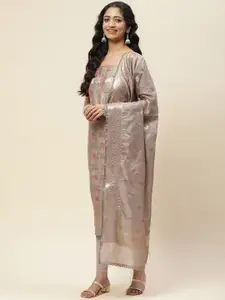 Meena Bazaar Floral Woven Design Zari Unstitched Dress Material