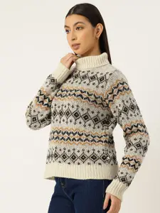 Monte Carlo Women Argyle Woollen Pullover with Embellished Detail