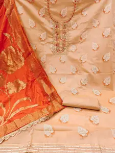 KALINI Floral Woven Design Beads and Stones Unstitched Dress Material