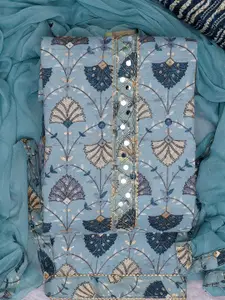 Panzora Floral Printed Mirror Work Unstitched Dress Material