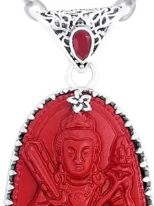 Exotic India Manjushri Buddha with Garnet Sterling Silver Pendant