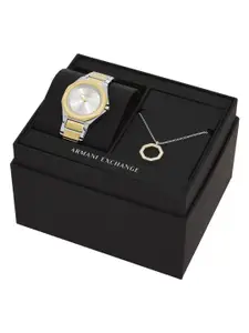 Armani Exchange Women Two Tone Watch with Chain & Pendant Gift Set - AX7161SET