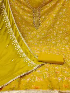 KIMISHA Floral Embroidered Beads and Stones Organza Unstitched Dress Material