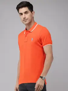 U.S. Polo Assn. Self Design Polo Collar Pure Cotton Slim Fit T-shirt