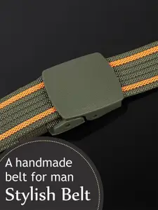 WINSOME DEAL Men Slider Buckle Closure Textured Casual Belt