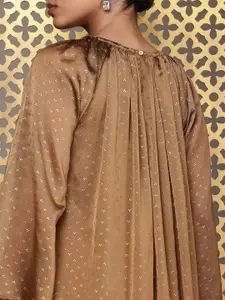 House of Pataudi Floral Printed Raglan Sleeves Thread Work Pleated A-Line Jashn Kurta