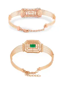 AMI Women 2 Brass Cubic Zirconia Rose Gold-Plated Kada Bracelet