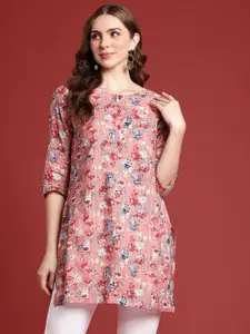 Anouk Floral Printed Boat Neck Pure Cotton Short Kurti