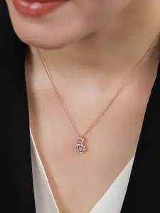 Zavya 925 Sterling Silver Rose Gold-Plated Cubic Zirconia Evil Eye Pendant With Chain