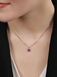 Zavya 925 Sterling Silver Rose Gold-Plated Cubic Zirconia Evil Eye Pendant With Chain