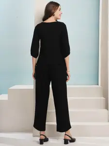 KALINI Printed Tie- Up neck Top & Trouser