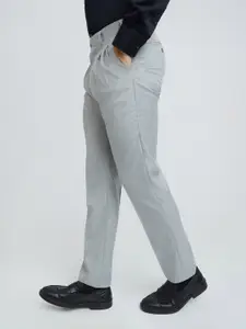 Raymond Men Checked Comfort Fit High-Rise Formal Trousers