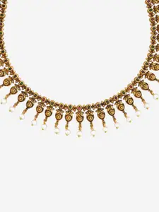 Kushal's Fashion Jewellery Copper Gold-Plated Artificial Stones Studded Antique Necklace