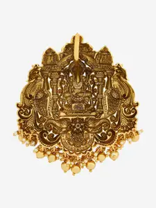 Kushal's Fashion Jewellery Embellished Bridal 92.5 Silver Gold-Plated Temple Pendant