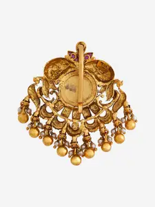 Kushal's Fashion Jewellery Gold Plated 92.5 Pure Silver Artificial Stones Temple Pendant