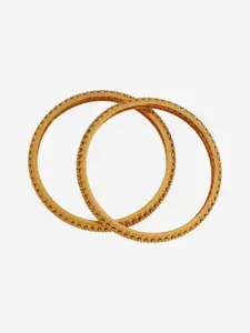 Kushal's Fashion Jewellery Set Of 2 Gold-Plated Antique Bangles